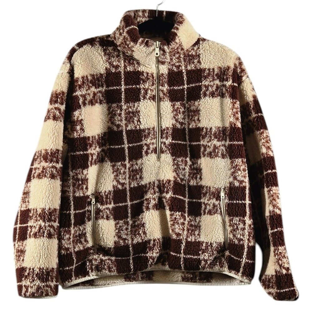 Offline by Aerie Size Medium Women's Fleece Jacket Pullover 3/4 Zip Brown Tan